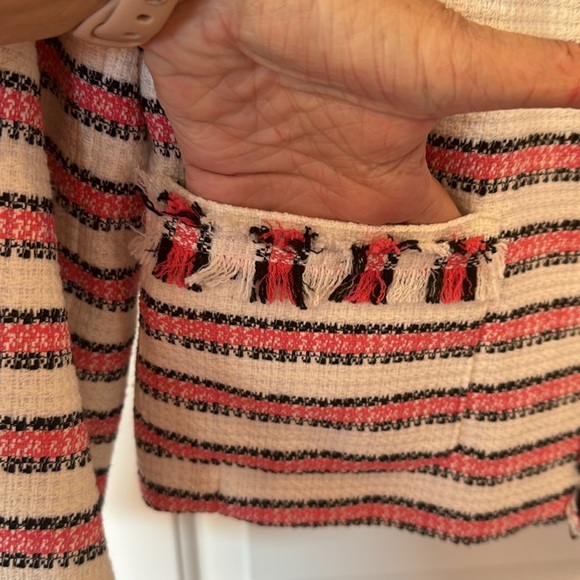 Talbots White & Pink Zip Up Fringe Jacket Like New - Picture 4 of 9